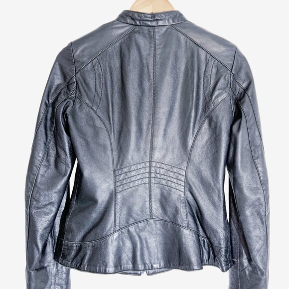 Vintage Y2K Black Leather Biker Jacket by DANIER / Made in Canada / size X-Small - Picture 4 of 16